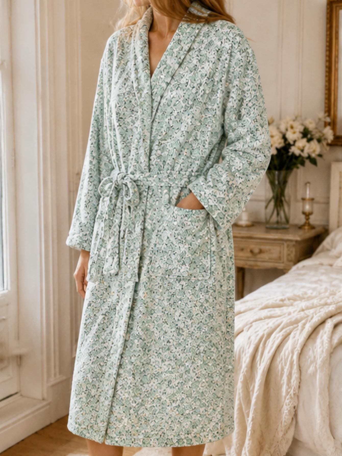 Bathrobe - Kadınlar için Büyük Beden, Yeşil, Küçük